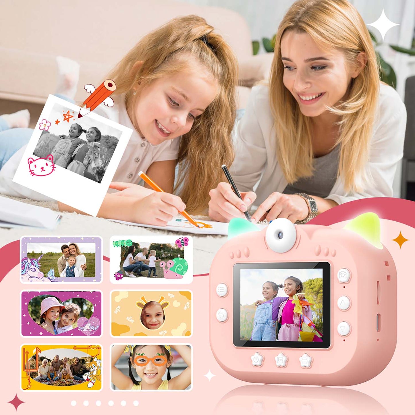 Aparat natychmiastowy dla dzieci Leting M2 - z drukarką - kotek - 2 kolory